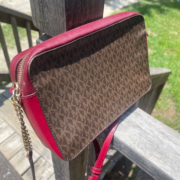 Burgundy and Brown Michael Kors JetSet Crossbody - Picture 2 of 4